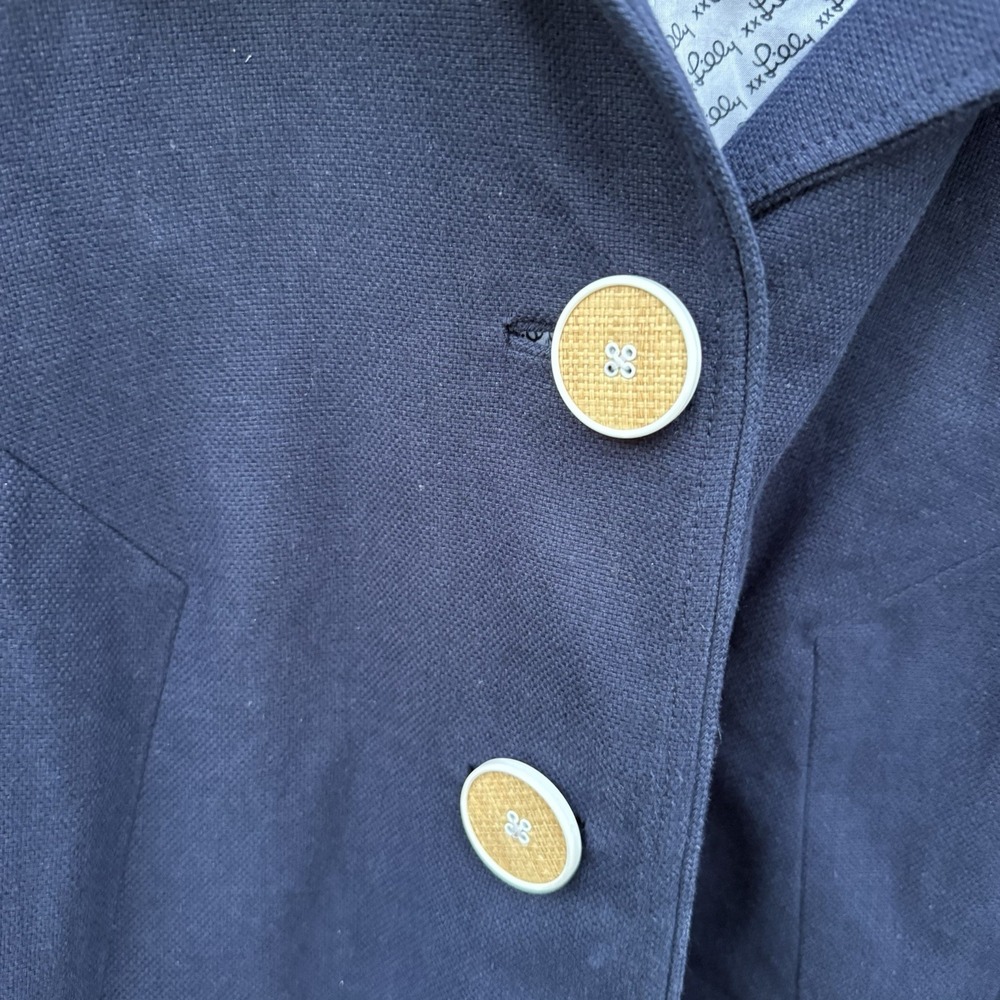 Lilly Pulitzer Women's Navy Blue Linen‎ Blend Coat Jacket Button Up Size 14 READ - Picture 3 of 8